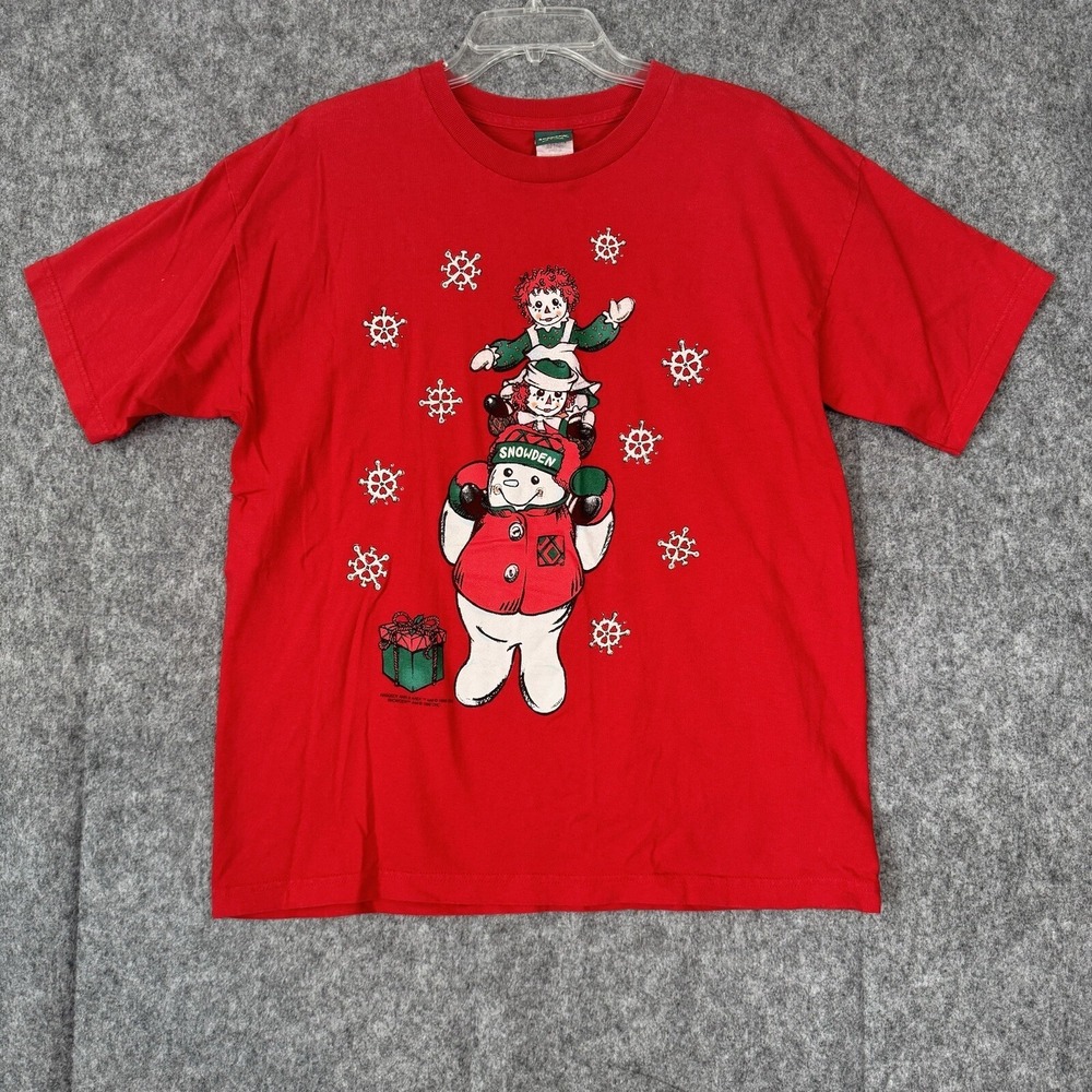 Vtg‎ Raggedy Ann Andy Christmas TShirt Womens Large 90s Holiday Snow Retro Dolls